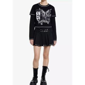 Social Collision Women’s Small Butterfly Top Bell Long Sleeves Black Fairycore